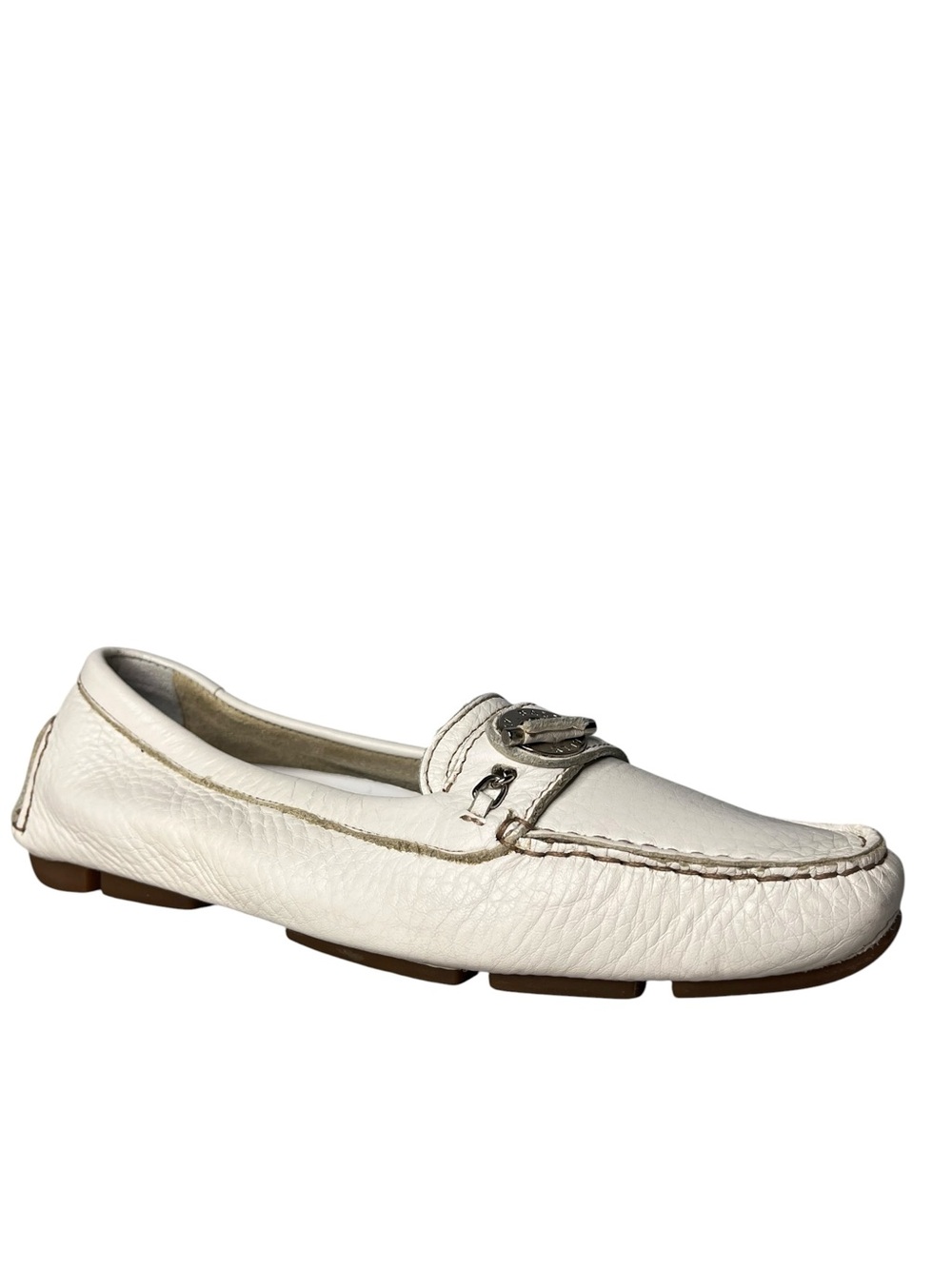 Bally Jockey White Leather Classic Slip-on Driving Loafers Italy Size 35 1/2